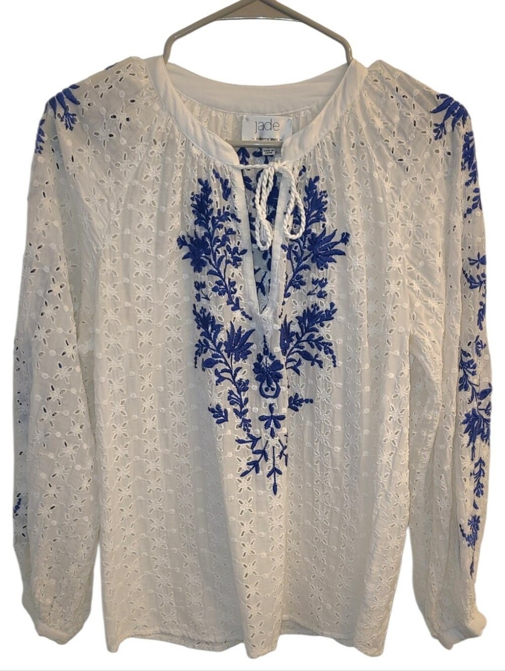 Jade Johnny Was Embroidered Pointelle Blouse Size S